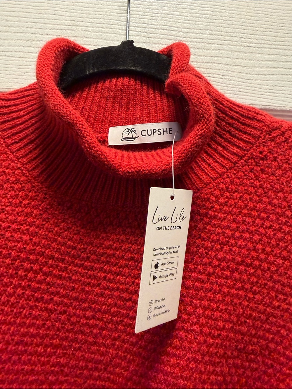 Cupshe Scarlet Moments Red Mock Neck Mini Sweater Dress